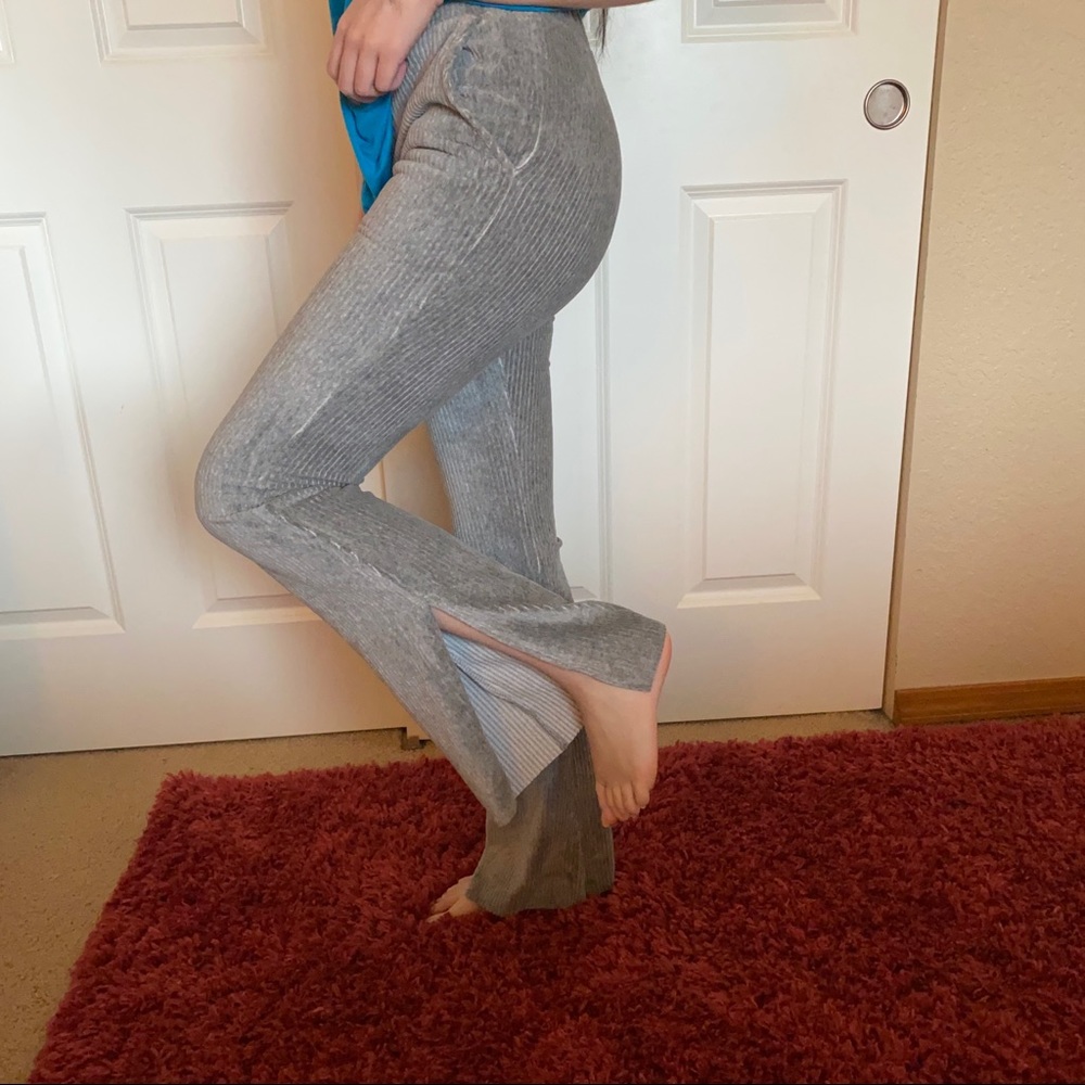 Velvet Chord Slit Hem Bootcut Pants